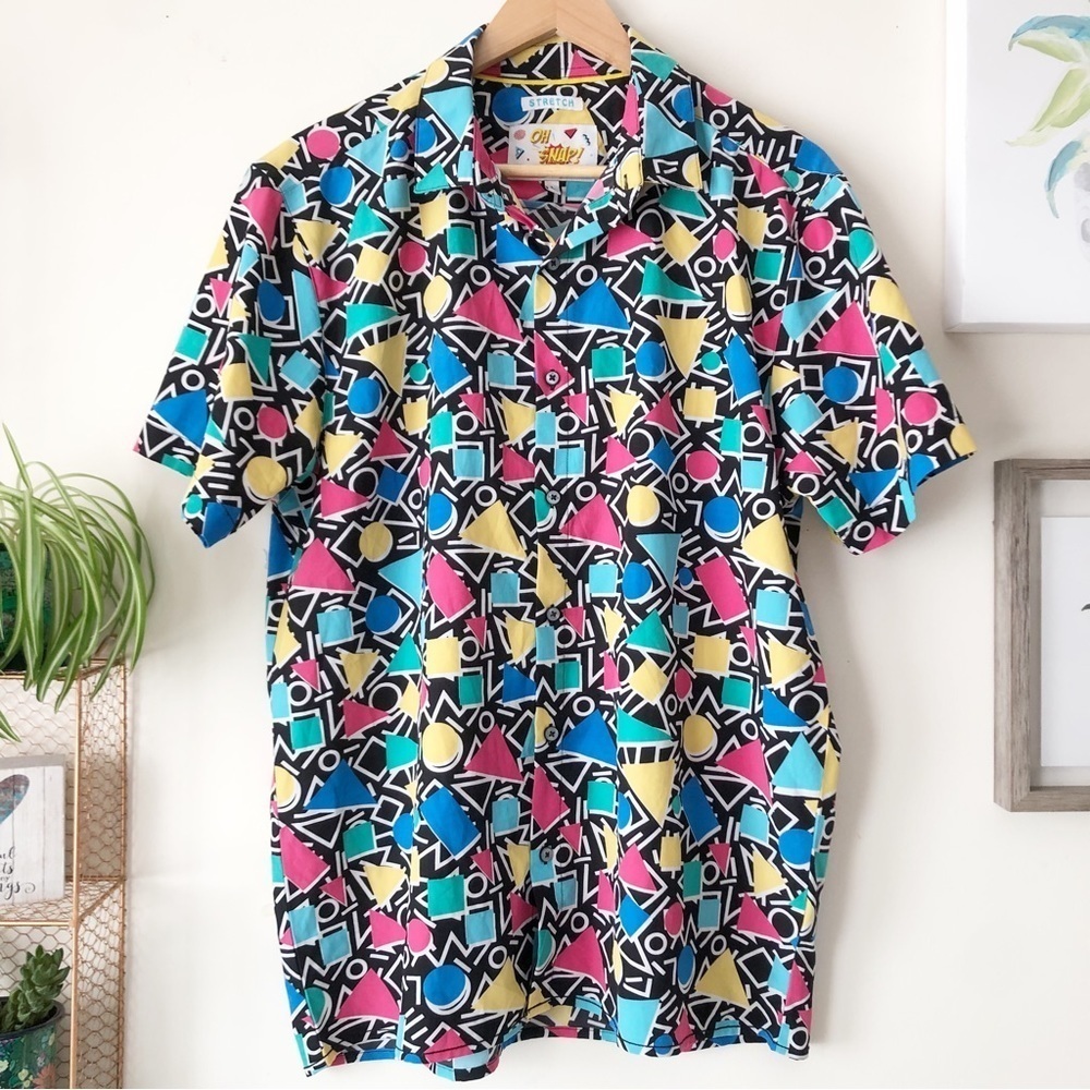 OH SNAP! Drill Clothing 90s Memphis Style Geo Print Button Up Shirt Size Large - Picture 3 of 13